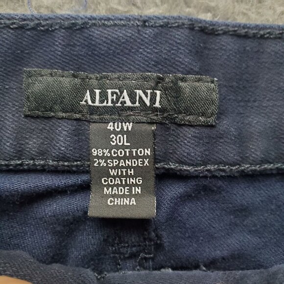 Alfani Pants Mens 40x30 Navy Blue Straight Fit Stretch Coated Denim - Picture 2 of 12